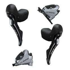 Discset Shimano 105 ST-R7020 STI Disc Schaltbremshebel Schwarz + BRR7070 Flatmount Scheibenbremsen Silber