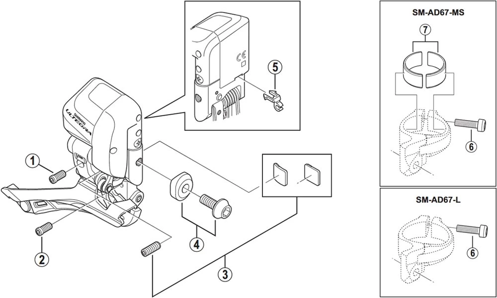 Shimano Ultegra Di2 FD-6870 Umwerfer Ersatzteil | Kabelfuehrung Nr 5 1 Shimano Ultegra Di2 FD-6870 Umwerfer Ersatzteil | Kabelfuehrung Nr 5
